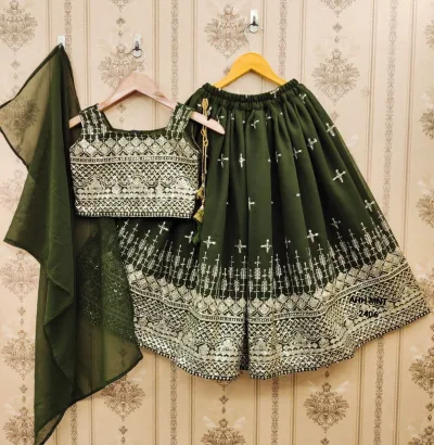 Designer Georgette Sequins Embroidered Kids Lehenga Choli Set.